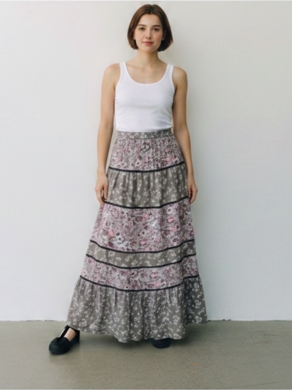 Juicy Couture tiered floral prairie maxi cottagecore bohemian skirt size 0
